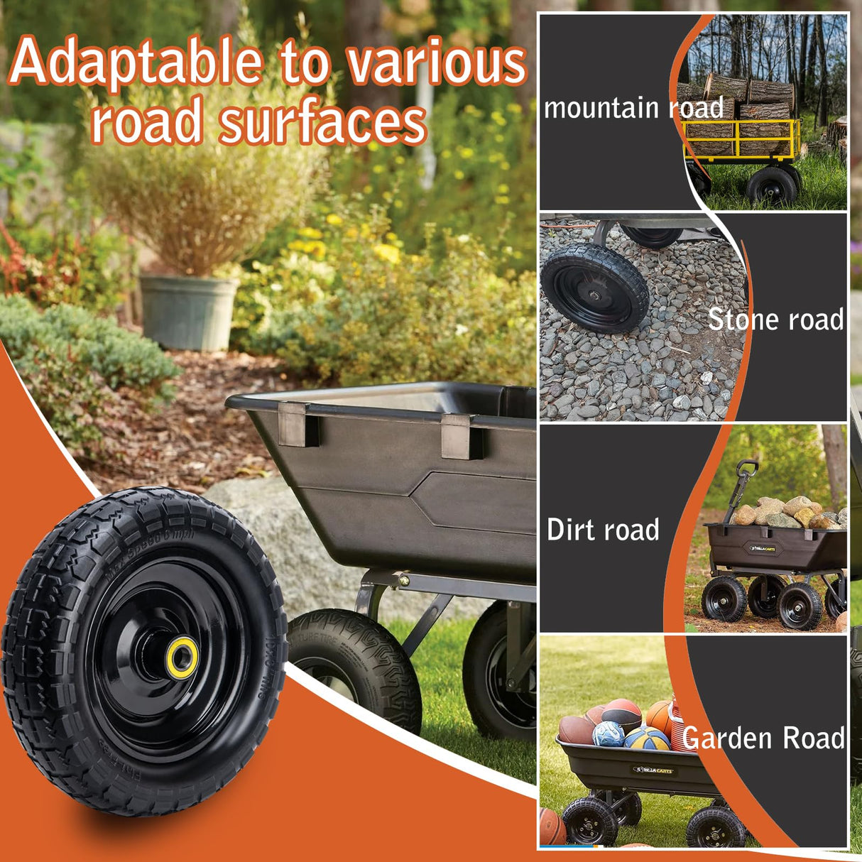 10" Solid Rubber Tires, 4.10/3.50-4 Tire and Wheel Flat Free, 2-Pack with 3/4" Bearings, 2.17"Offset Hub for GOR Garden Cart, Wheelbarrow, Trolleys, Hand Trucks & Yard Trailers