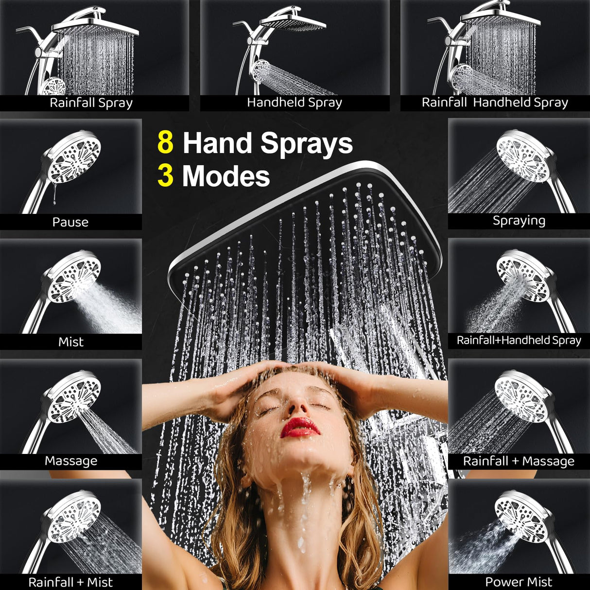 Rain Shower Head with filtered Handheld High Pressure rainfall Shower Heads with Handheld Spray Combo Adjustable one-piece stand daul shower head Built-in Magnetic Docking and Power Jets