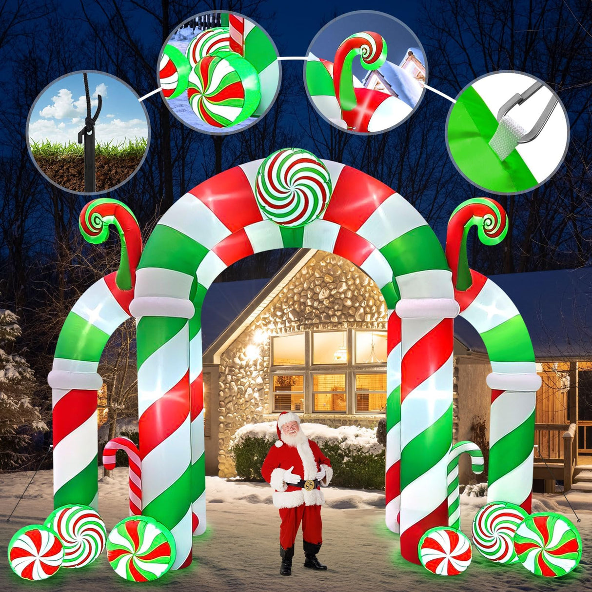 Kalolary 13FT Christmas Archway Inflatables with LED Light, Giant Xmas Candy Arch Inflatable Stereoscopic Blow up Christmas Outdoor Yard Decorations for Square Shopping Mall Lawn Garden Holiday Party