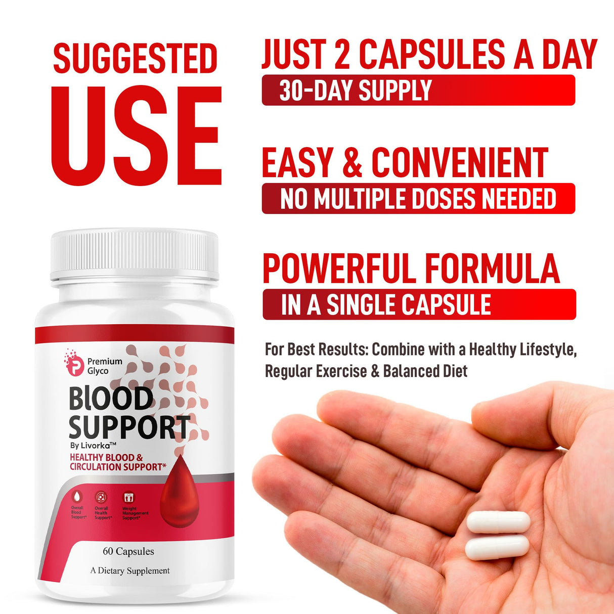 Premium Glyco Capsules - Official PremiumGlyco Advanced Blood Support, Natural Premium Glycol Pills Maximum Strength Health & Wellness Multivitamin Supplement, 60 Capsules for 1 Month