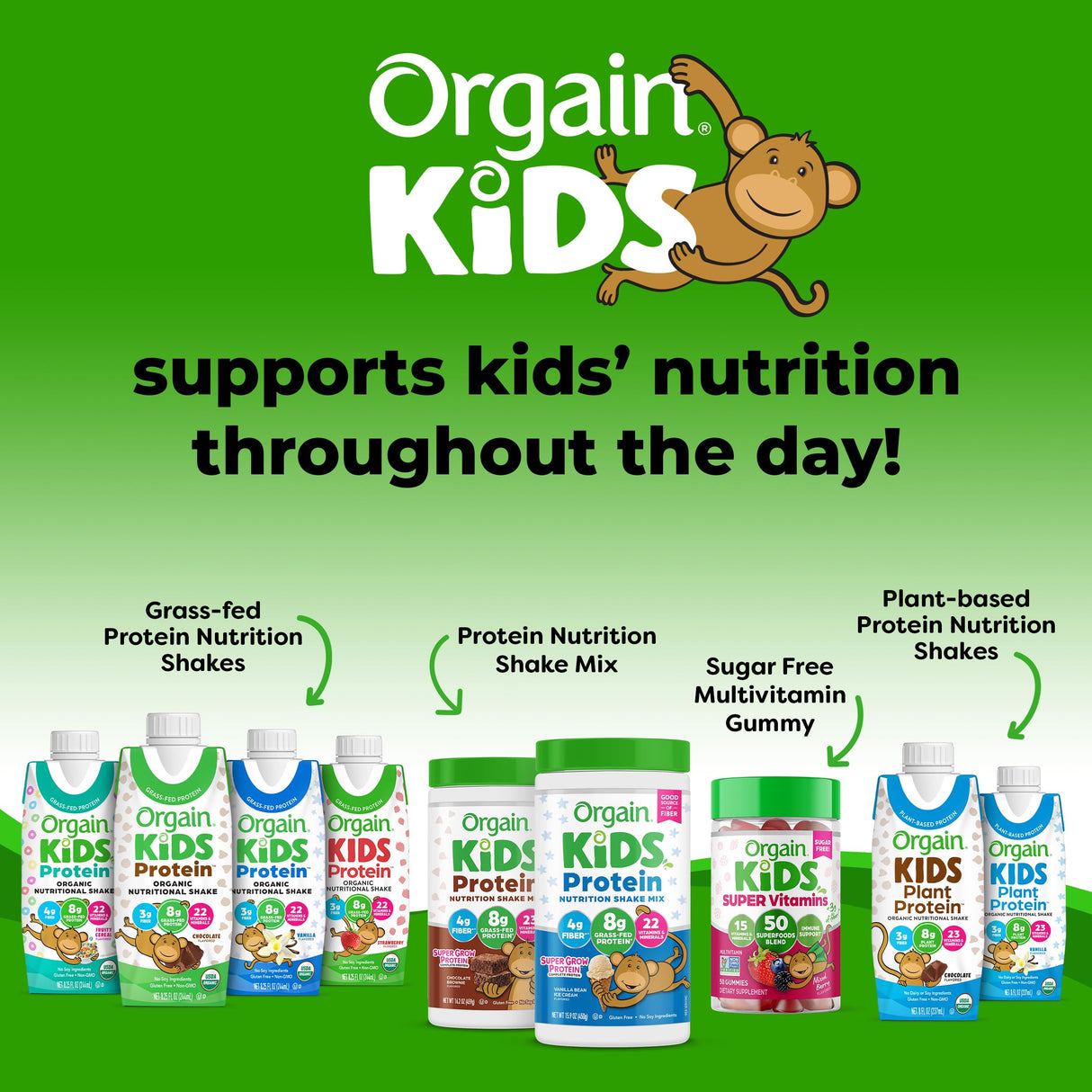 Orgain Organic Kids Protein Nutritional Shake, Chocolate - 8g of Protein, 22 Vitamins & Minerals, Fruits & Vegetables, Gluten Free, Soy Free, Non-GMO, 8.25 Fl Oz (Pack of 12)