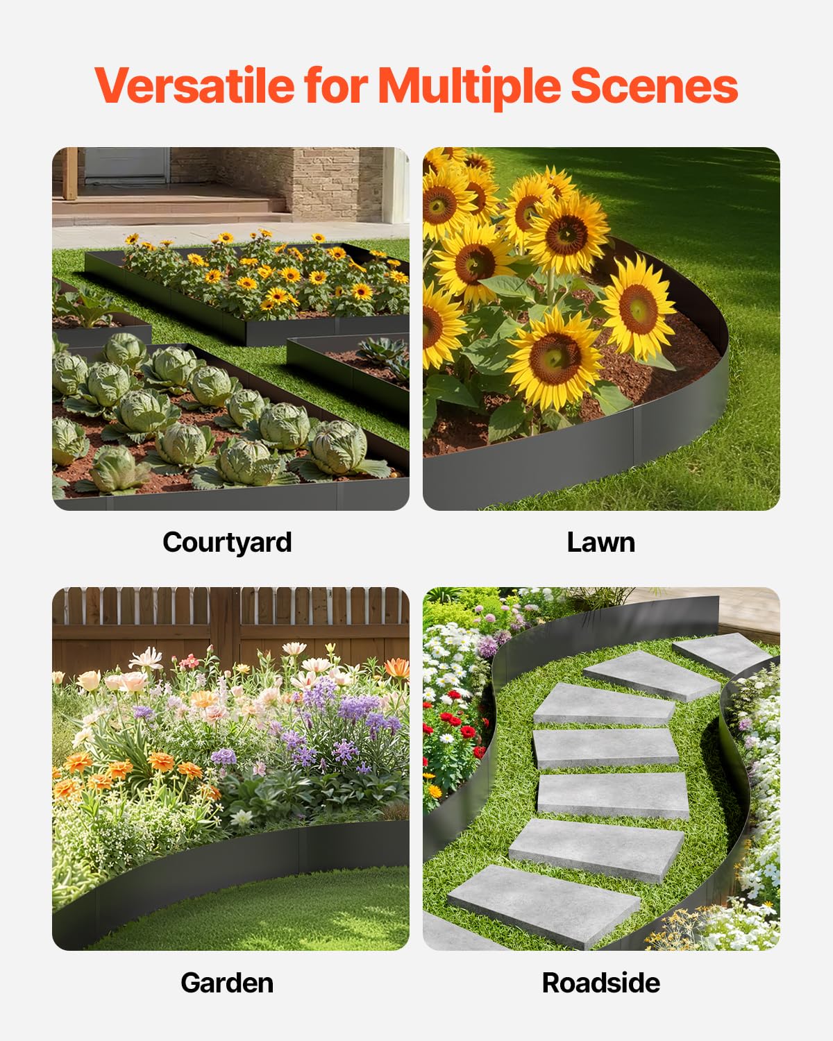 VEVOR Steel Landscape Edging, 6 Packs 40 x 8 in Rust-Resistant Metal Landscape Edging, Bendable Garden Edging Border, Heavy Duty Lawn Edging, Easy-to-Install, Flower Bed Yard Pathway Divider Black