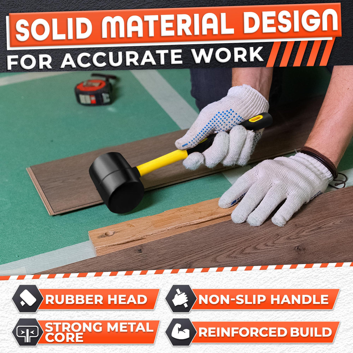 24 Oz Rubber Mallet Hammer for Woodworking, Flooring, Tiling, Camping and More - Rubber Hammer with Non-Slip Grip, Durable Ergonomic Handle and Anti-Vibrating Design for Furniture Assembly and Repairs
