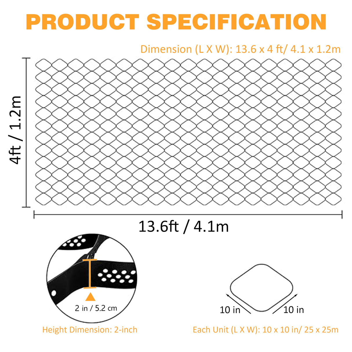 Sunnyglade 2" Thick Ground Grid 13.6 x 4 FT, Gravel Retainer 1880 lb/sq ft