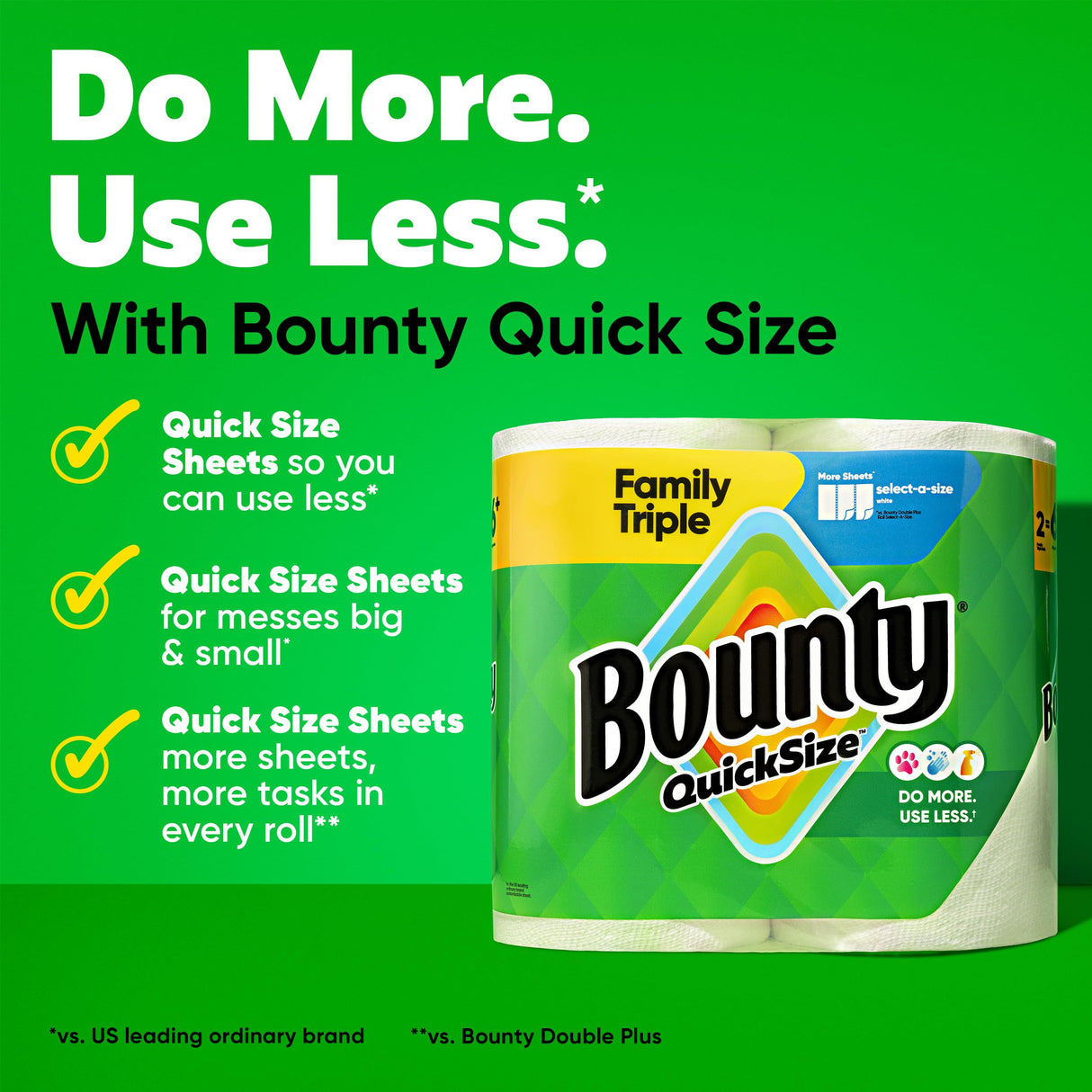 Bounty Quick-Size Paper Towels, White, 8 Family Triple Rolls = 27 Regular Rolls