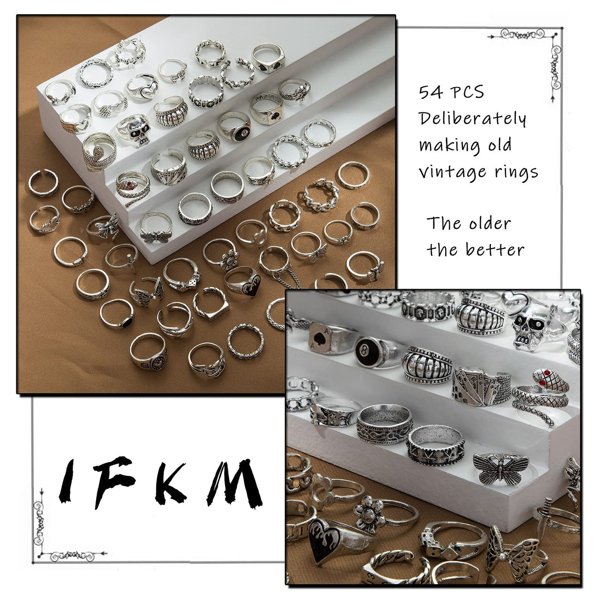 IFKM PCS Vintage Silver Knuckle Rings Set for Women Teen Girl, Stackable Joint Finger Statement Rings Bohemian Retro Hollow Carved Midi Rings, Steel, No Gemstone