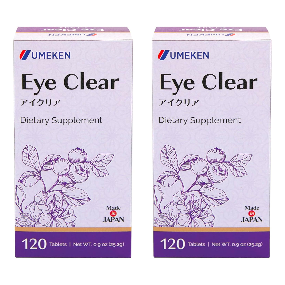 Umeken Eye Clear Dietary Supplement, Blueberry Extract, Lutein, Zeaxanthin, Ginkgo, Vision Supplements for Adults, Eye Vitamins, 4 Months Supply, 240 Tablets, 2 Packs of 120