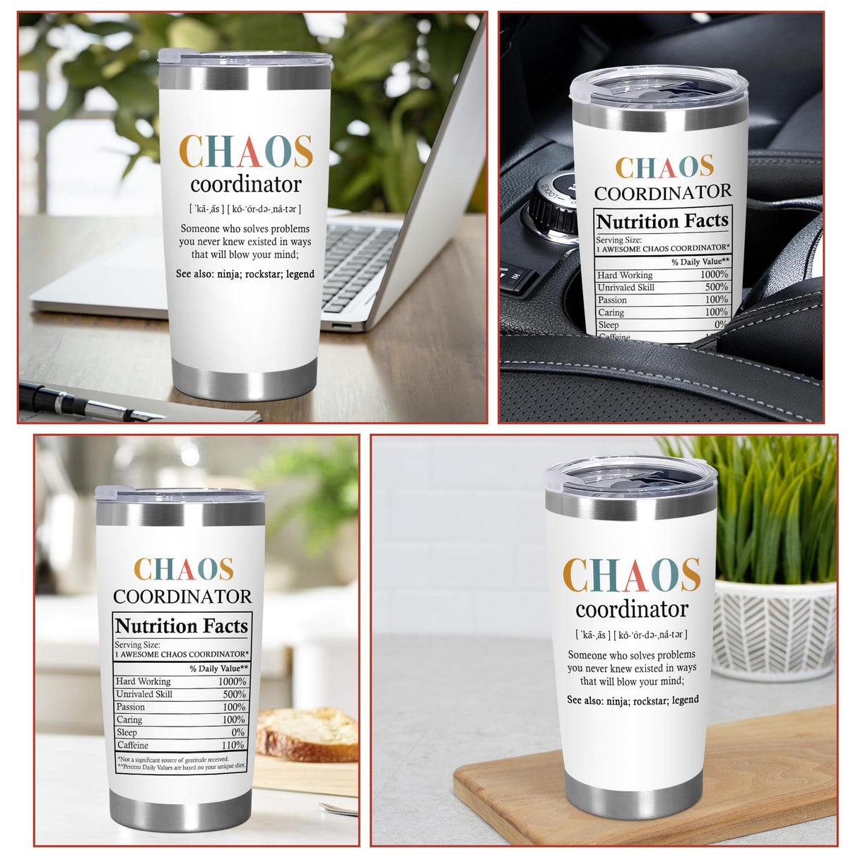 TEEZWONDER Christmas Thank You Gifts For Women - Chaos Coordinator Insulated Coffee Tumbler with Lid 20 oz - Teacher Retirement Appreciation Birthday Gifts for Women Friends Coworkers Boss Employee