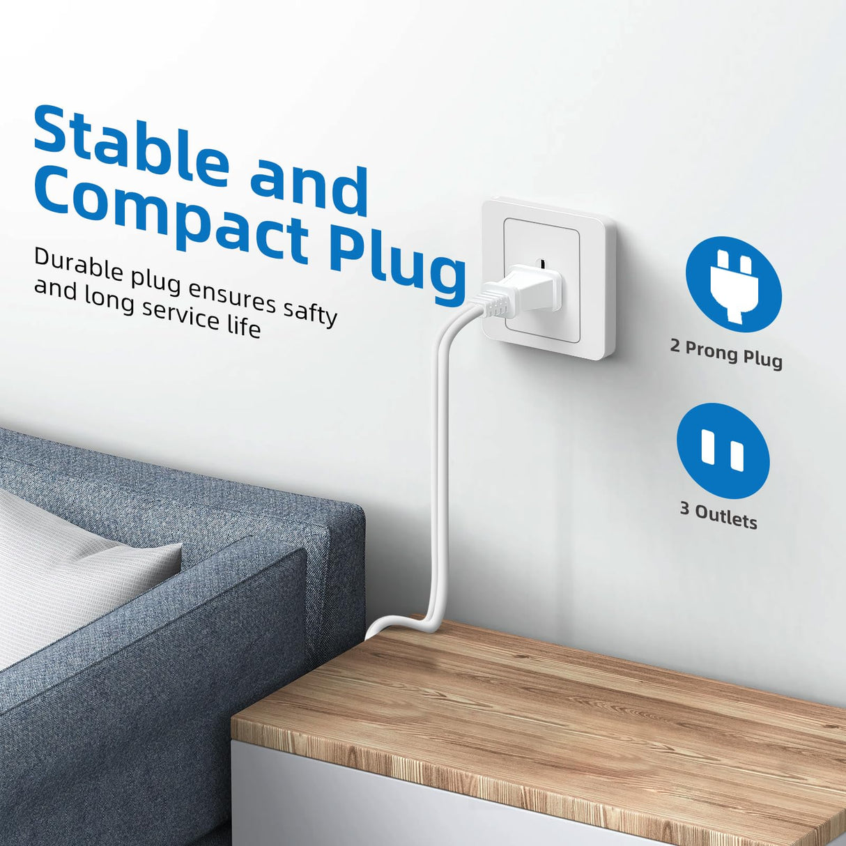 TiFFCOFiO Indoor Extension Cord, 2 Prong 15 Feet Extension Cord, 3 Polarized Outlets with Safety Slide Windows,13A/1625W, 16 AWG, 2 Packs