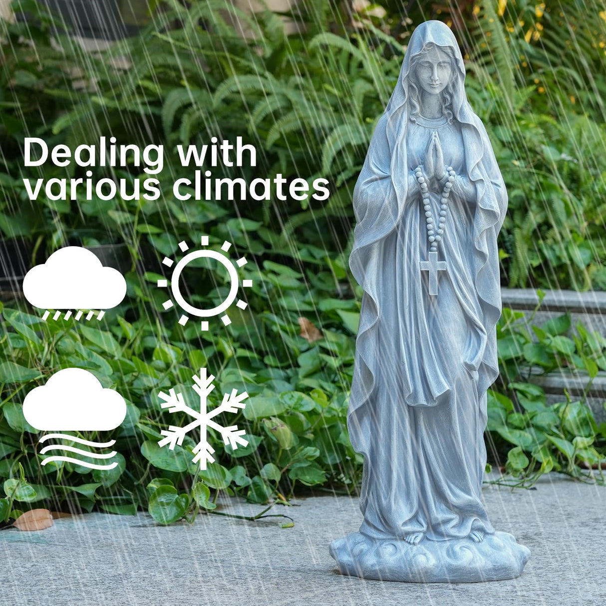VChymm Virgin Mary Praying Statue 31.49 Inch Tall Outdoor Garden Religious Garden Outdoor Yard Patio Deck Home Entryway Hallway Sculpture Magnesium Oxide Stone (Grey Virgin)