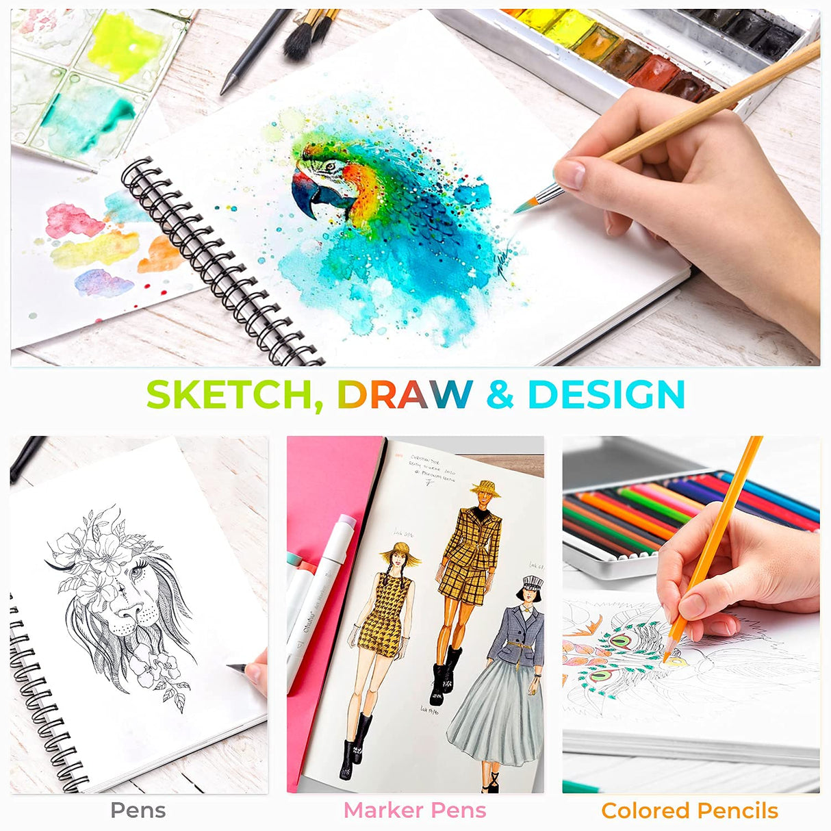 Ohuhu Mix Media Pad, 11.6"x9.6" Mixed Media Art Sketchbook, 120 lb/200 gsm Heavyweight Papers, 62 Sheets/124 Pages, Spiral Bound Mixed Media Paper Pad for Acrylic, Painting Christmas Gift