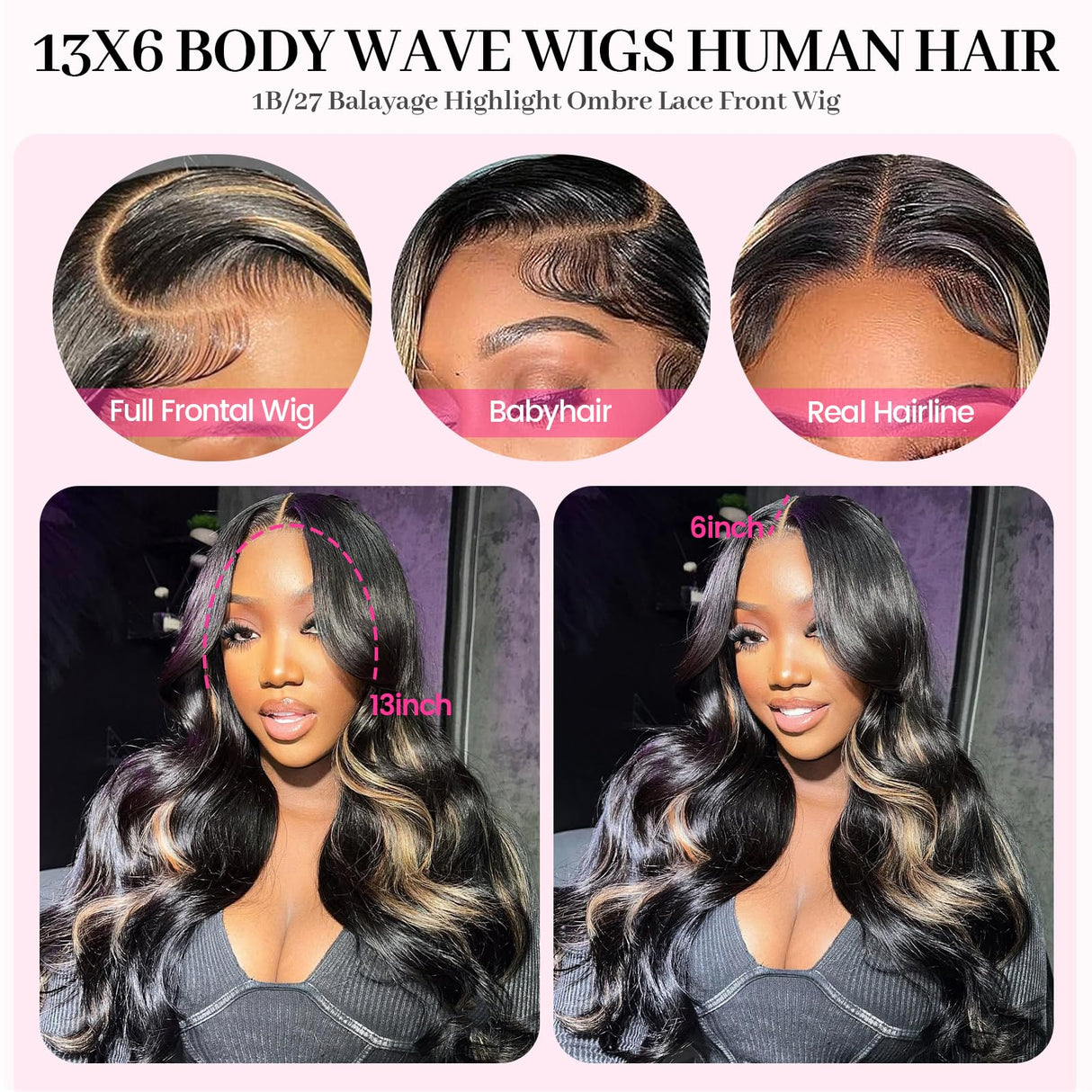 1B/27 Balayage Highlight Ombre Lace Front Wig Human Hair 28 Inch 13x6 Body Wave Lace Front Wigs Human Hair Pre Plucked 180 Density HD Transparent Honey Blonde Wig Human Hair for Women With Baby Hair