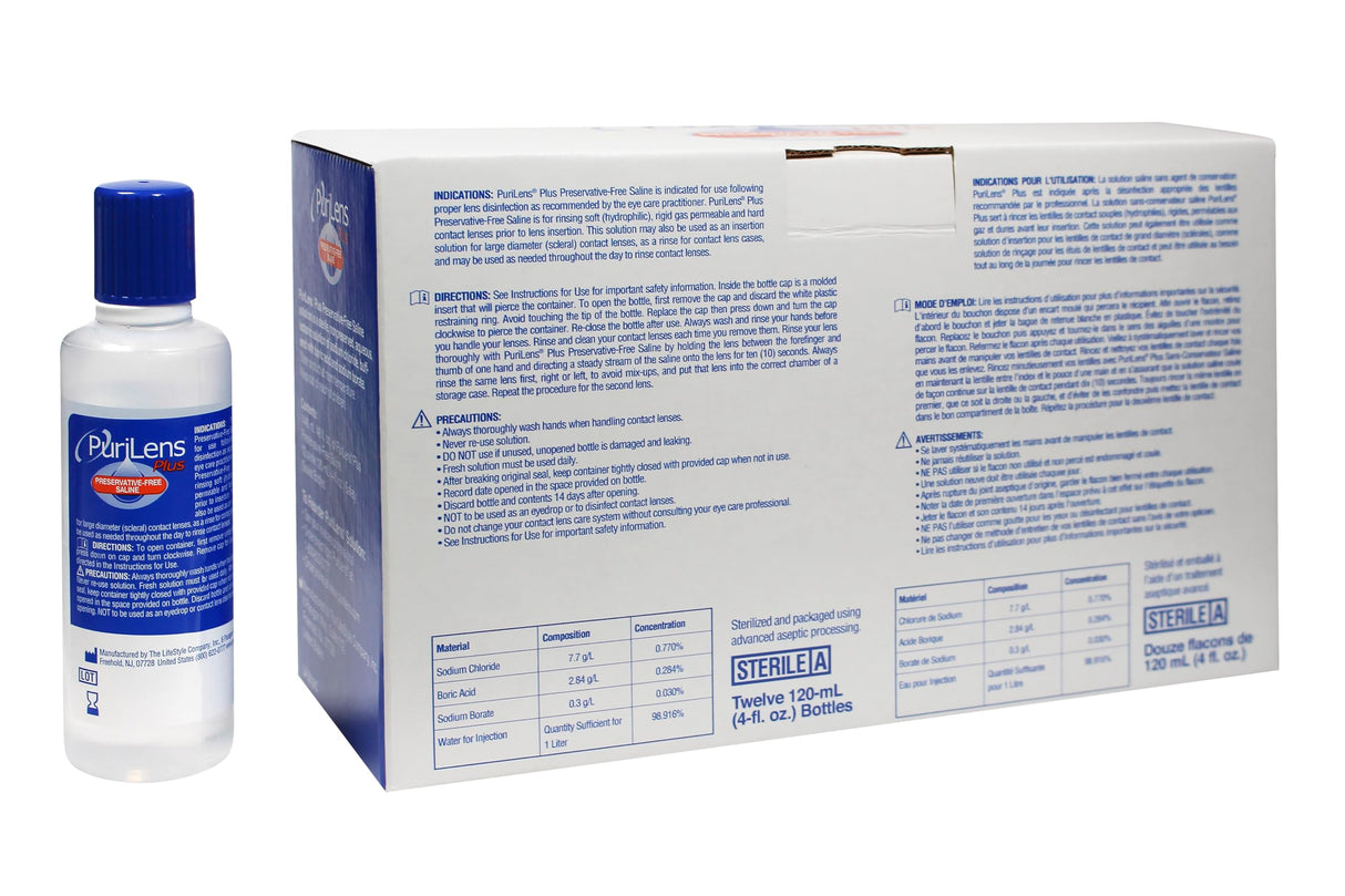 Purilens Plus Preservative-Free Contact Lens Saline 120ml (4 fl. oz.) 12 Pack
