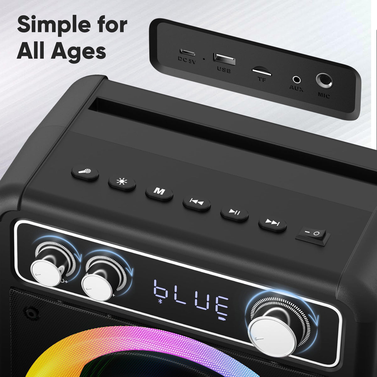 VOSOCO Karaoke Machine, Bluetooth Speaker with 2 Wireless Mics for Adults