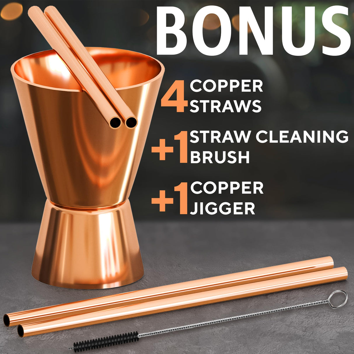Benicci Moscow Mule Copper Mugs - Set of 4-100% HANDCRAFTED - Food Safe Pure Solid Copper Mugs - 16 oz Christmas Gift Set with Premium Quality Cocktail Straws and Jigger!
