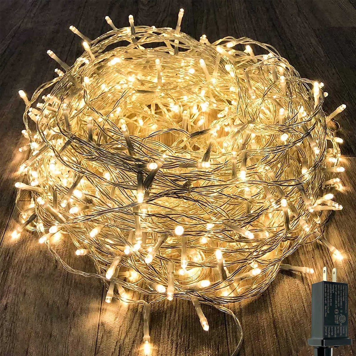 115FT 300LED Warm White Christmas String Fairy Lights Indoor/Outdoor, Waterproof with 8 Modes, Clear Wire Plug in Twinkle Light for Outside Garden Bedroom Christmas Tree Decorations