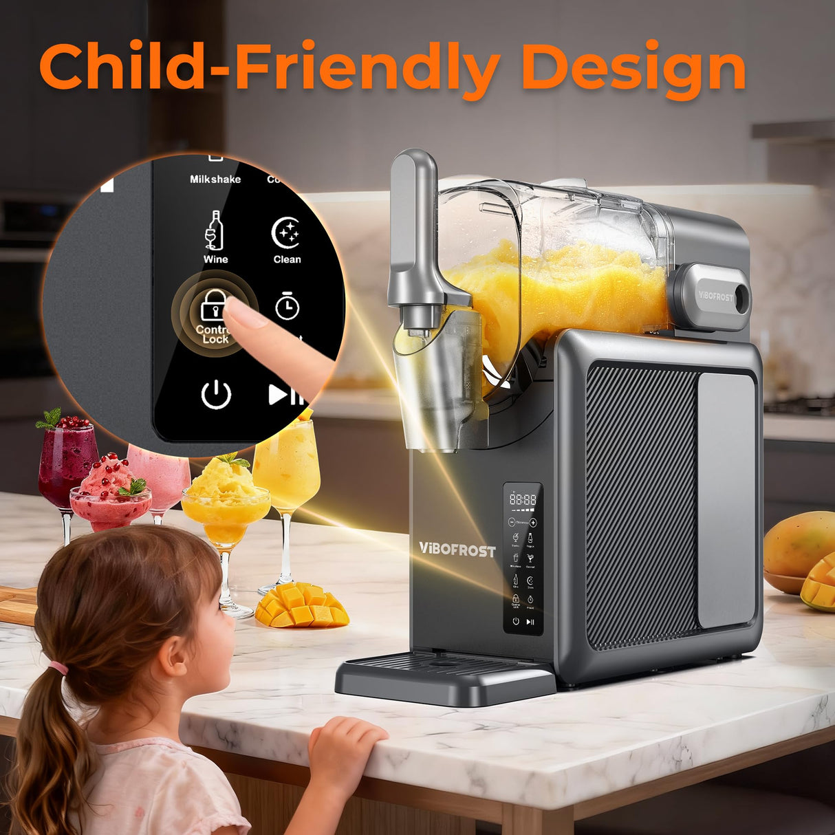 VIBOFROST 9-in-1 Slushie Machine for Home,88oz Frozen Drink Maker with Rapid Cooling&Auto-Clean,Quiet Ice Slush Maker for Margaritas,Milkshakes,Frappés&More, Perfect for Parties