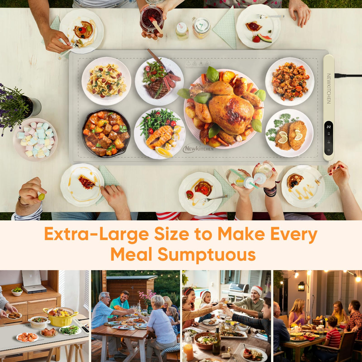 NEWKITCHEN Warming Mat for Food, (XXL 36"x16") Food Warming Mat for Parties Buffet Upgrade Graphene Fast Full Surface Heating -Versatile Food Warmer for Gatherings, Parties, Everyday Use