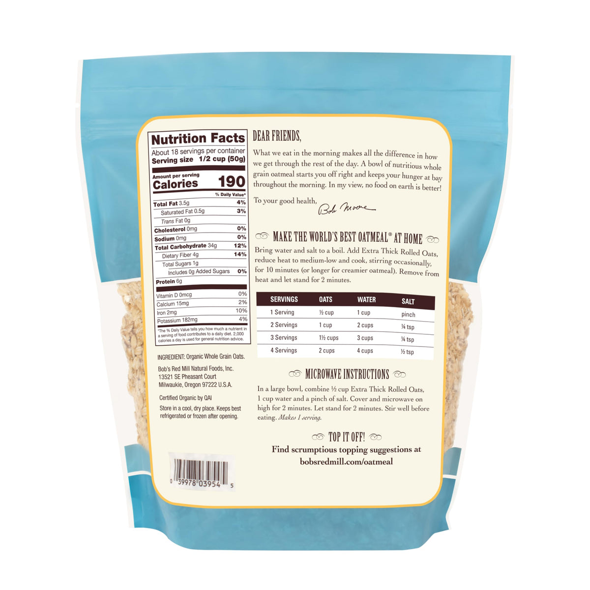 Bob's Red Mill Organic Thick Rolled Oats, 32oz (4 Pack)