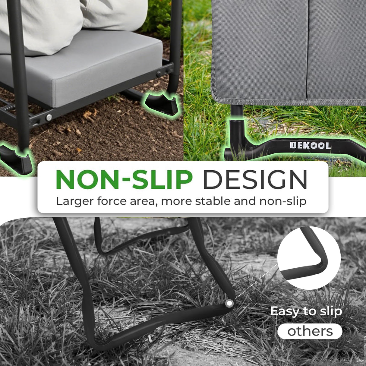 Dekool Garden Kneeler and Seat with Upgraded Wide & 3" Thick Kneeling Pad, Heavy Duty Garden Stool with 2 Large Tool Bags, Portable Bench for Weeding, Gardening Gifts for Women, Men, Seniors, Grey