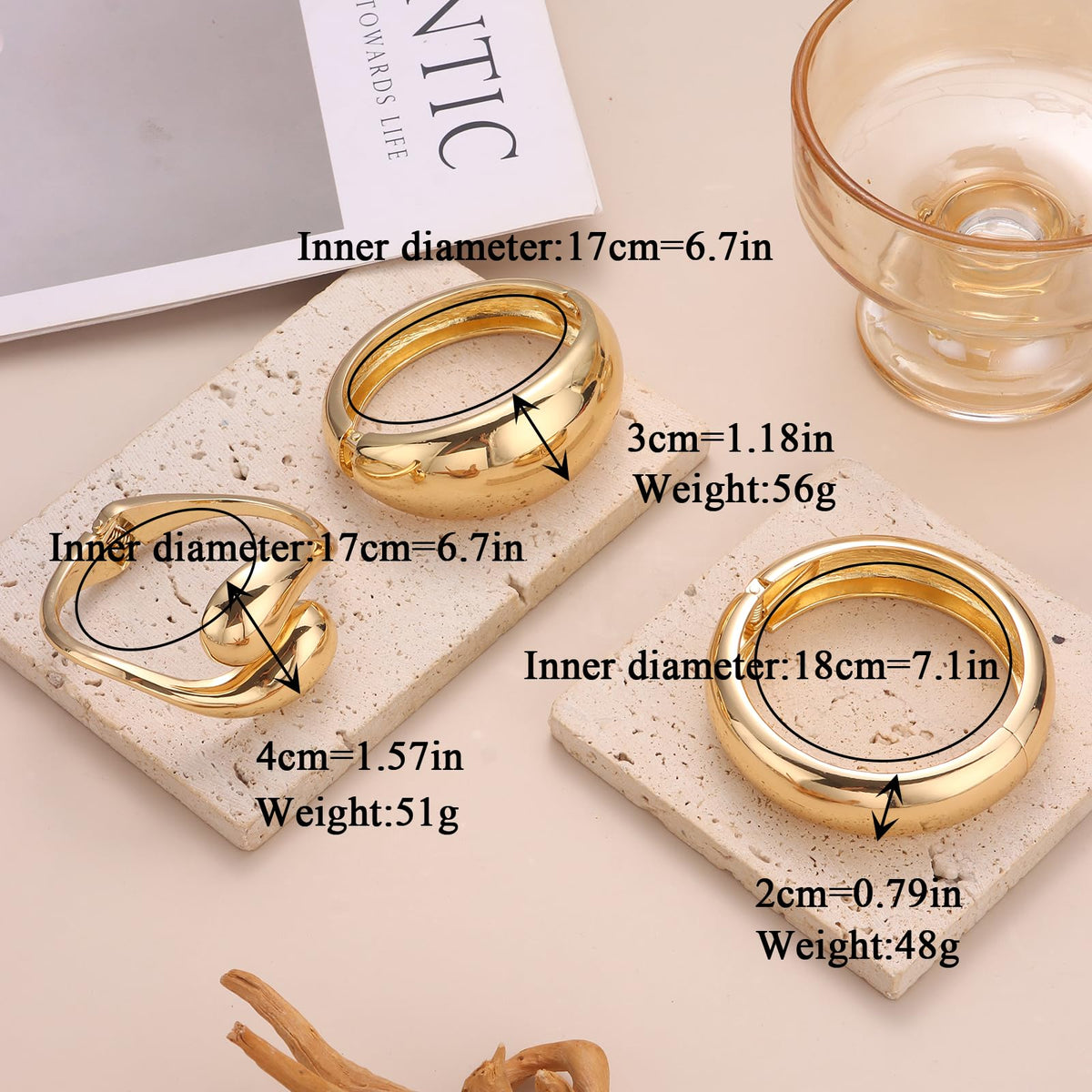 SAMOCO 3Pcs Chunky Gold Bangle Bracelets for Women