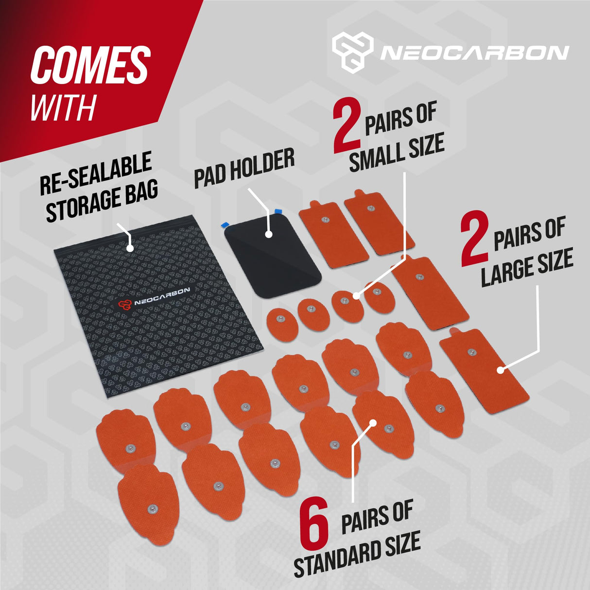 Reusable Electrode Pads for TENS EMS Unit, 20 Replacement Premium Pads and 1 Plastic Holder, Red