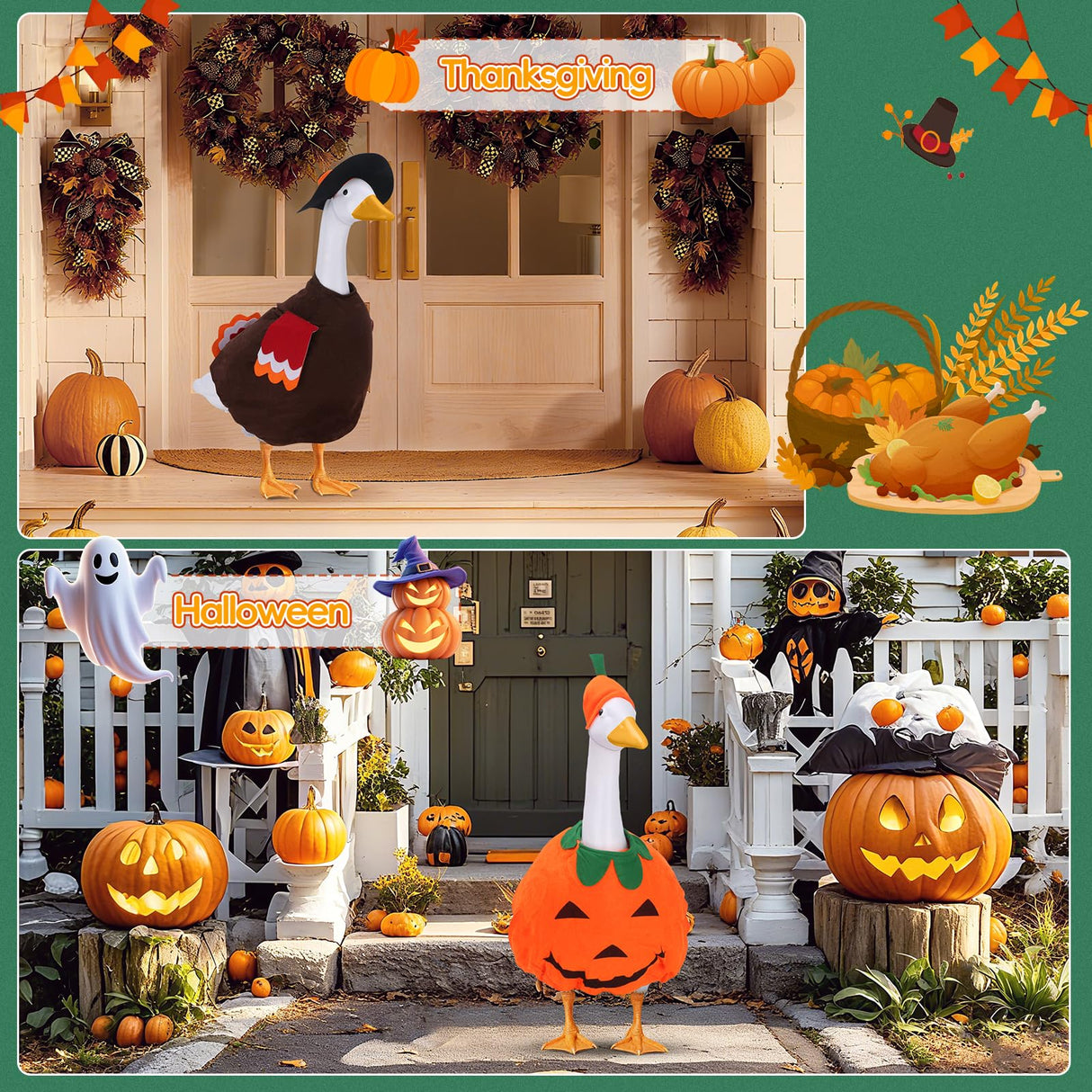 8 Set Porch Goose Outfits, Porch Goose Holiday Outfit, Christmas Fall Halloween Summer 4th of July Easter St. Patrick Valentine's Day Lawn Porch Goose Clothing for 23" Lawn Goose Patio Yard Decor