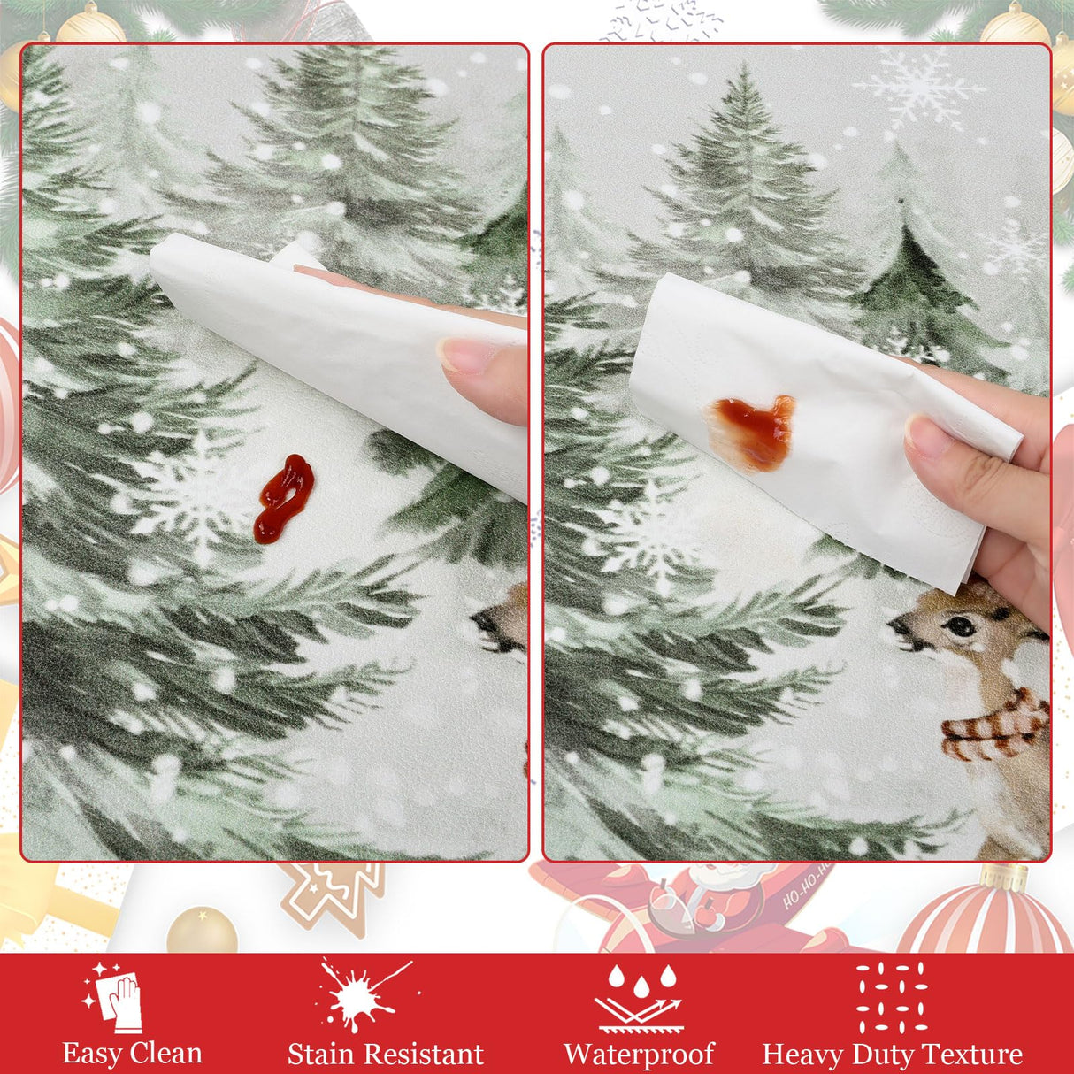 U'Artlines 2Pcs Christmas Anti Fatigue Kitchen Rugs and Mats, Christmas Tree Snowman Deer Non Slip Foam Cushioned Farmhouse Kitchen Floor Mats Comfort Standing Mats for Winter Home Decor Grey