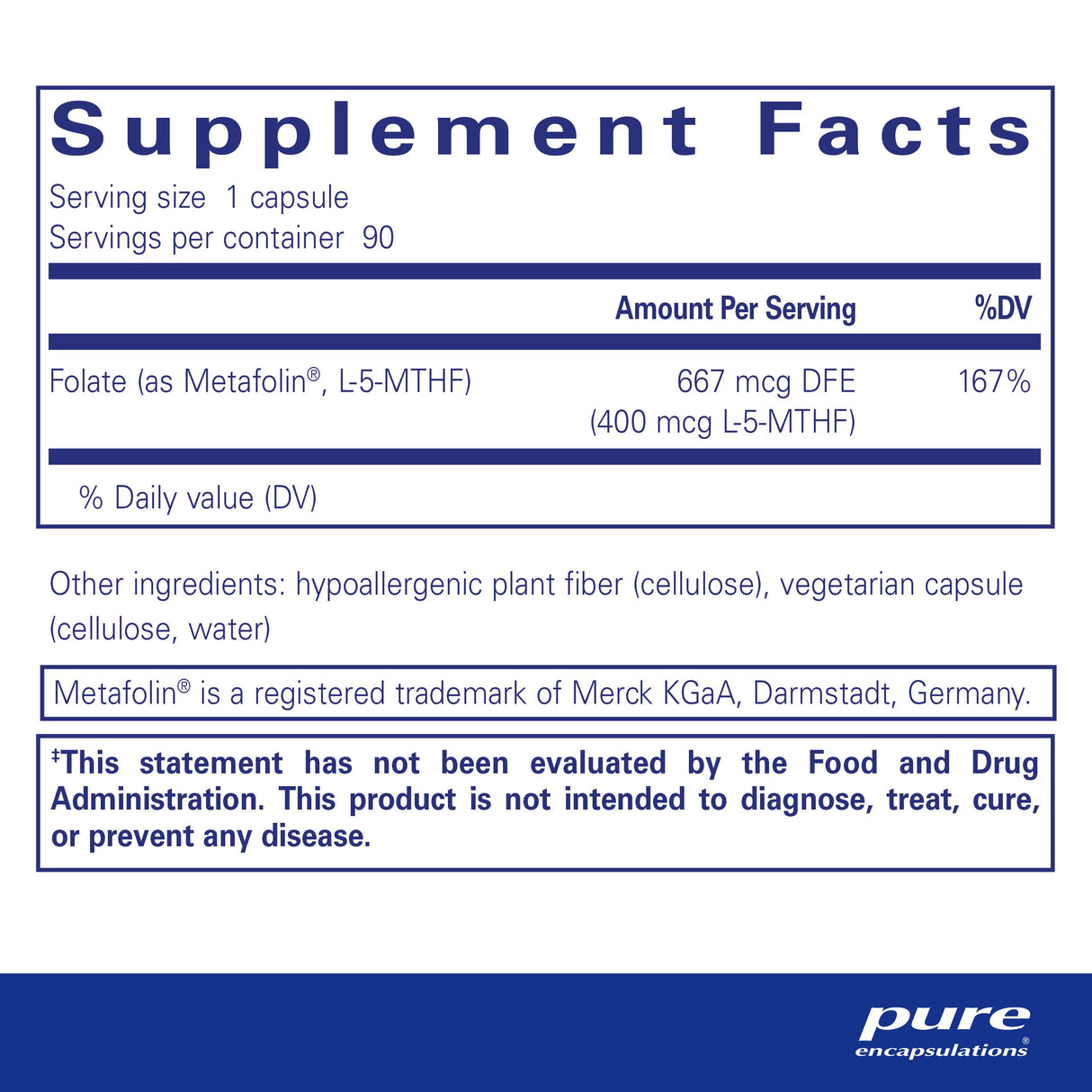 Pure Encapsulations Folate 400 | Metafolin L-5-MTHF Supplement to Support Cardiovascular, Cellular, and Neural Health* | 90 Capsules