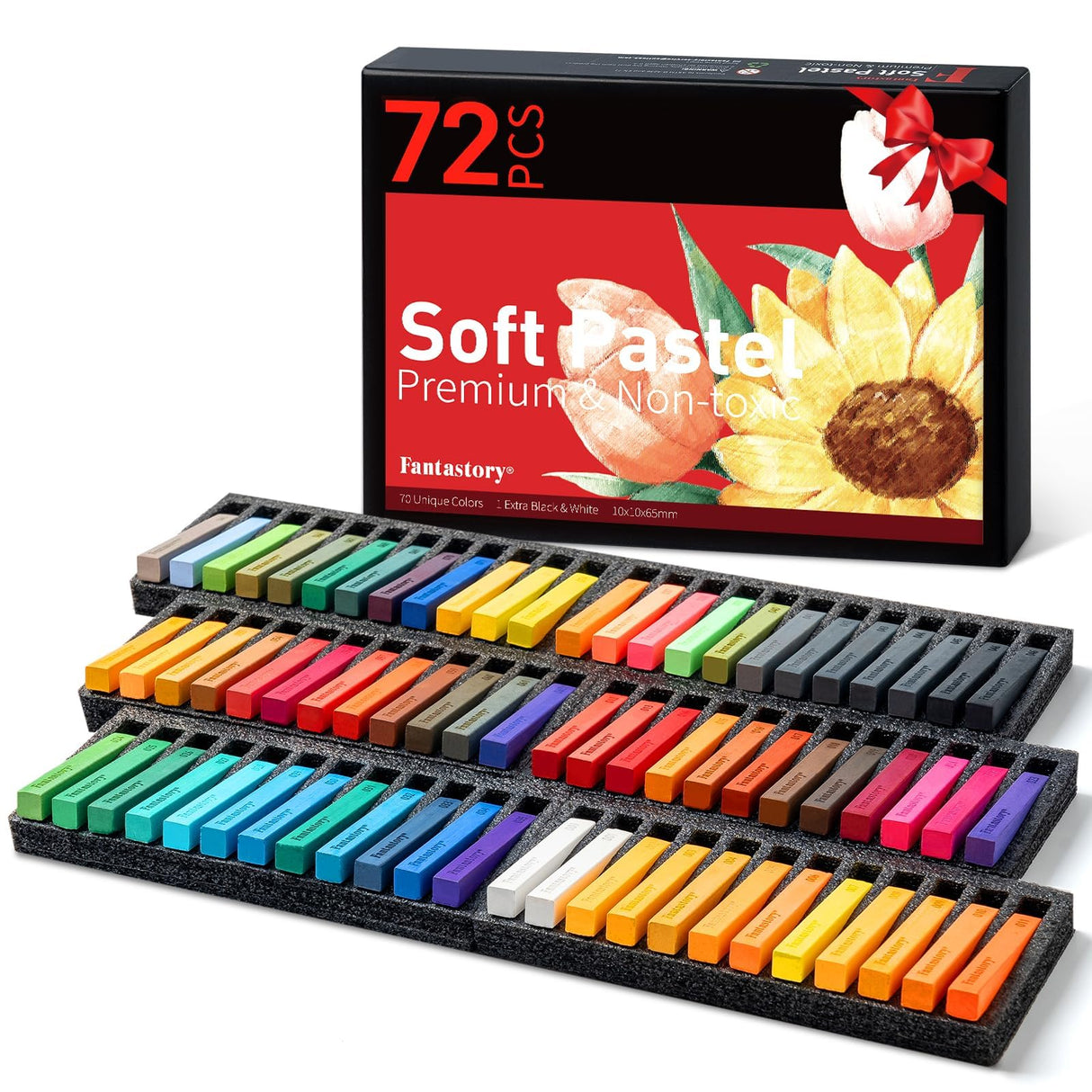 Fantastory Long Soft Chalk Pastels Set, 72 Sticks,Includes 5 Fluorescent Colors; Non Toxic Soft Pastels for Artists,Beginners;Classroom; Drawing,Blending,Layering;Christmas Art Supplies