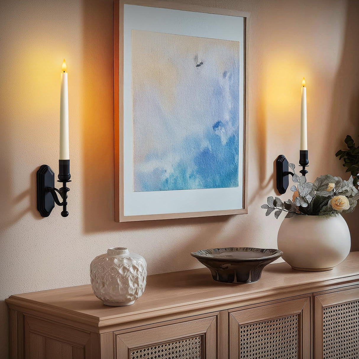 Meigic 12 Pcs Flameless Taper Candles with Remote, Timer, Plastic Battery Operated Window Candles, 9.6 Inches Ivory LED Candlesticks, for Halloween Christmas Home Decoration