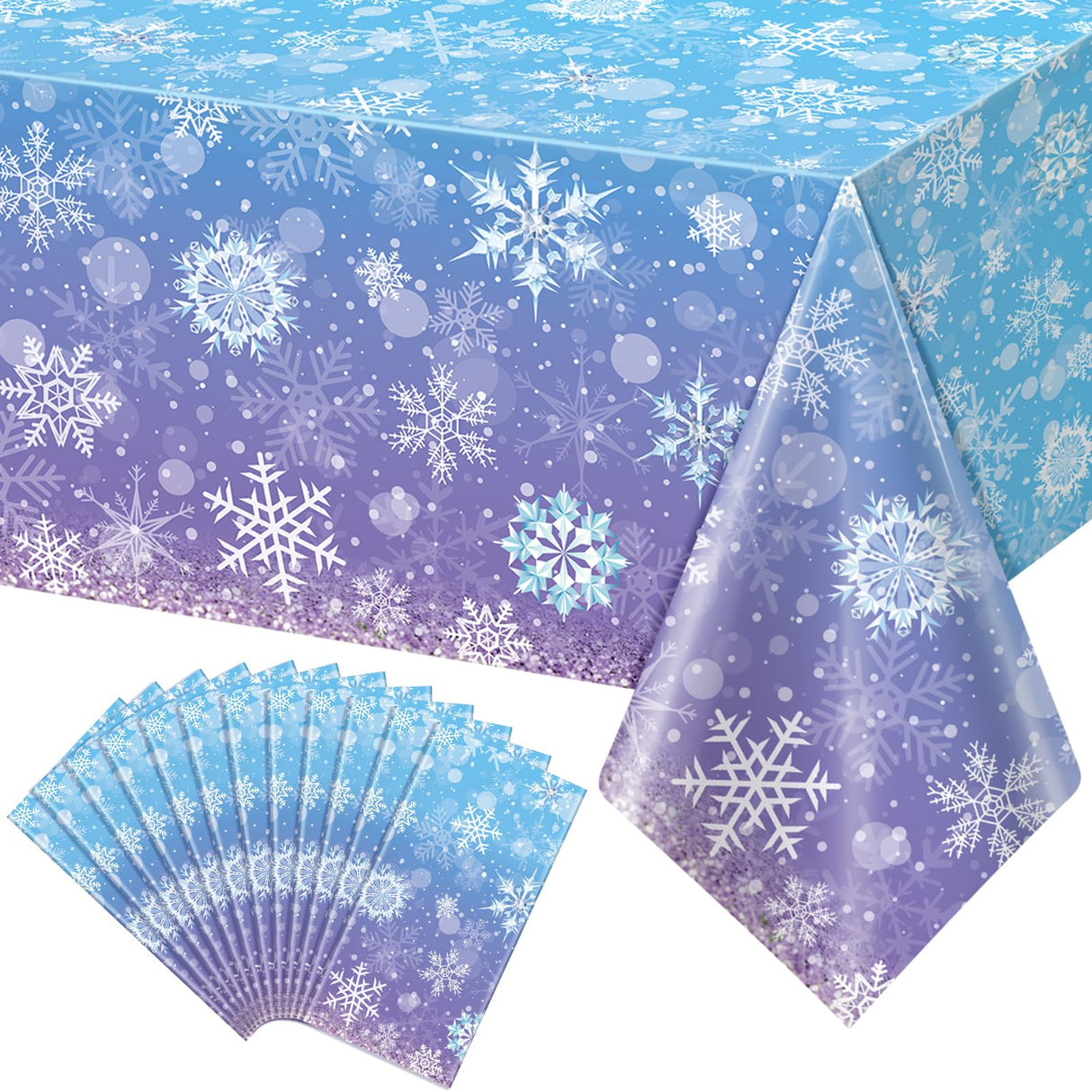 12Pack Winter Snowflake Plastic Tablecloth Decorations, Blue and Purple Snowflake Winter Wonderland Disposable Table Cover for Christmas Holiday New Year Party Supplies Decorations, 54x108 Inch