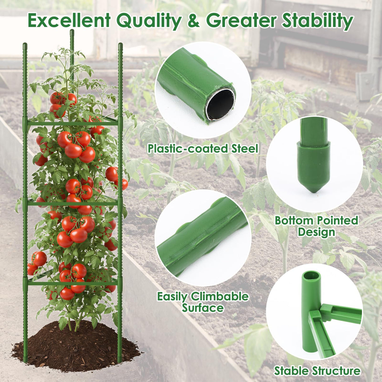 CEWOR 3 Pack Tomato Cage, 51.2 Inch Tall Adjustable Tomato Trellis