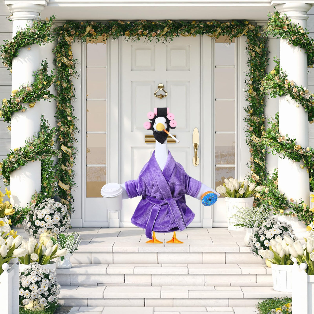 OBUSATT Old Lady Porch Goose Outfits 23 in Bathrobe Lawn Goose Costume Set Purple
