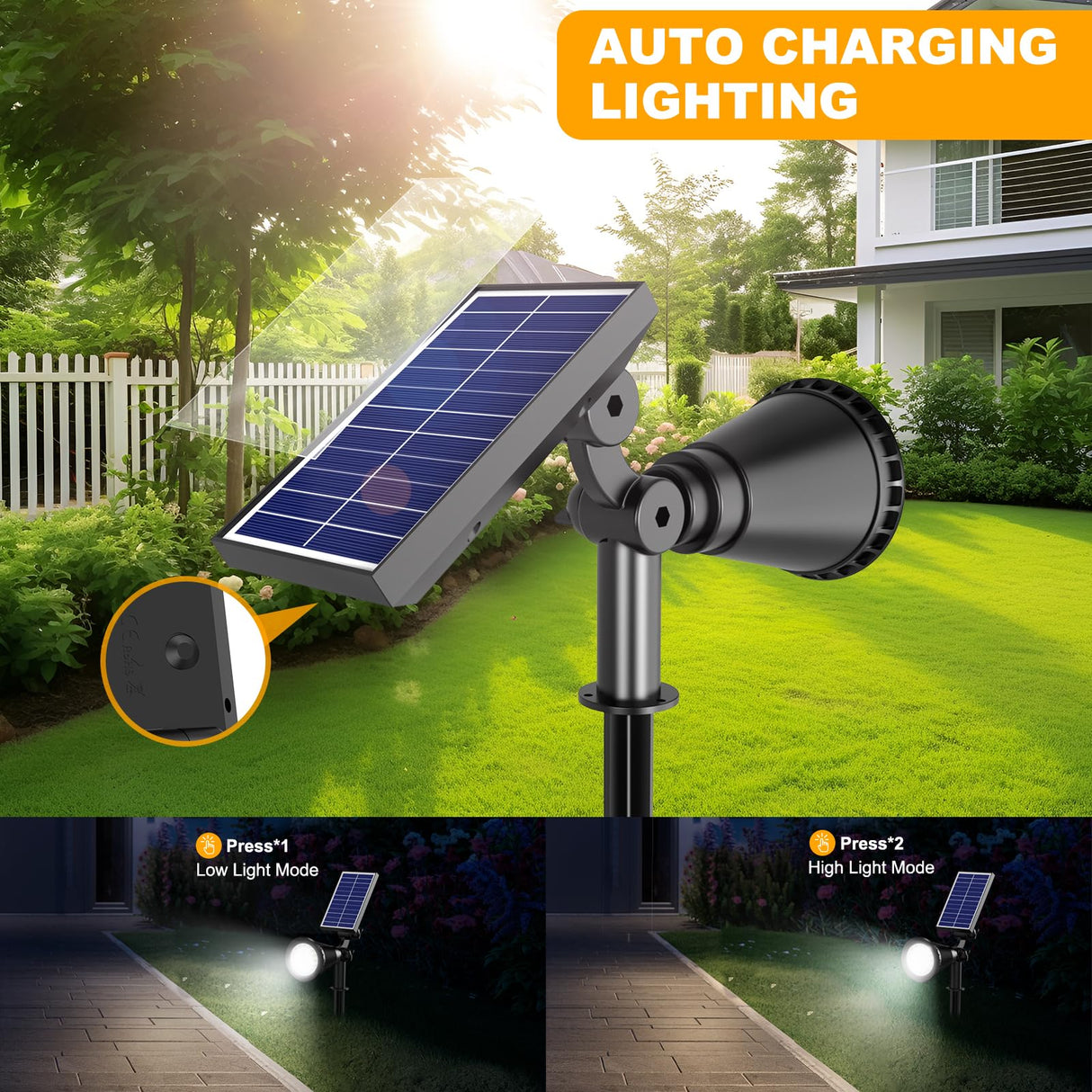 APOMAO Solar Spot Lights Outdoor, 36 LEDs 1000LM Adjustable Solar Lights Outdoor Waterproof, 2-in-1 Solar Powered Spotlights Landscape Lighting for Garden, Yard, Pathway- 4 Pack (Cool White)