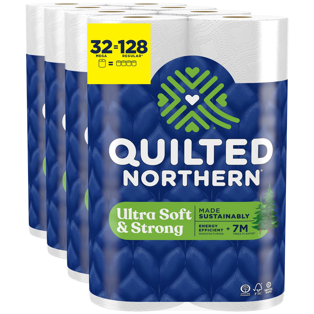 Quilted Northern Ultra Soft & Strong Toilet Paper, 32 Mega Rolls = 128 Regular Rolls, 5X Stronger*, Premium Soft Toilet Tissue with Recyclable Paper Packaging
