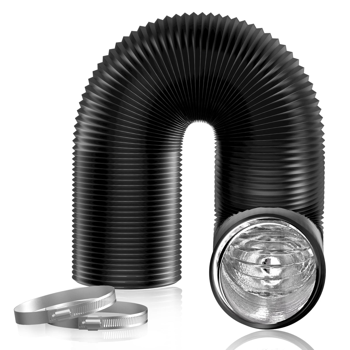 Hon&Guan 3 inch 16 FT Long Air Ducting, Heavy-Duty Four-Layer Protection Dryer Vent Hose for Heating Cooling Ventilation and Exhaust-with 2 Clamps, Black