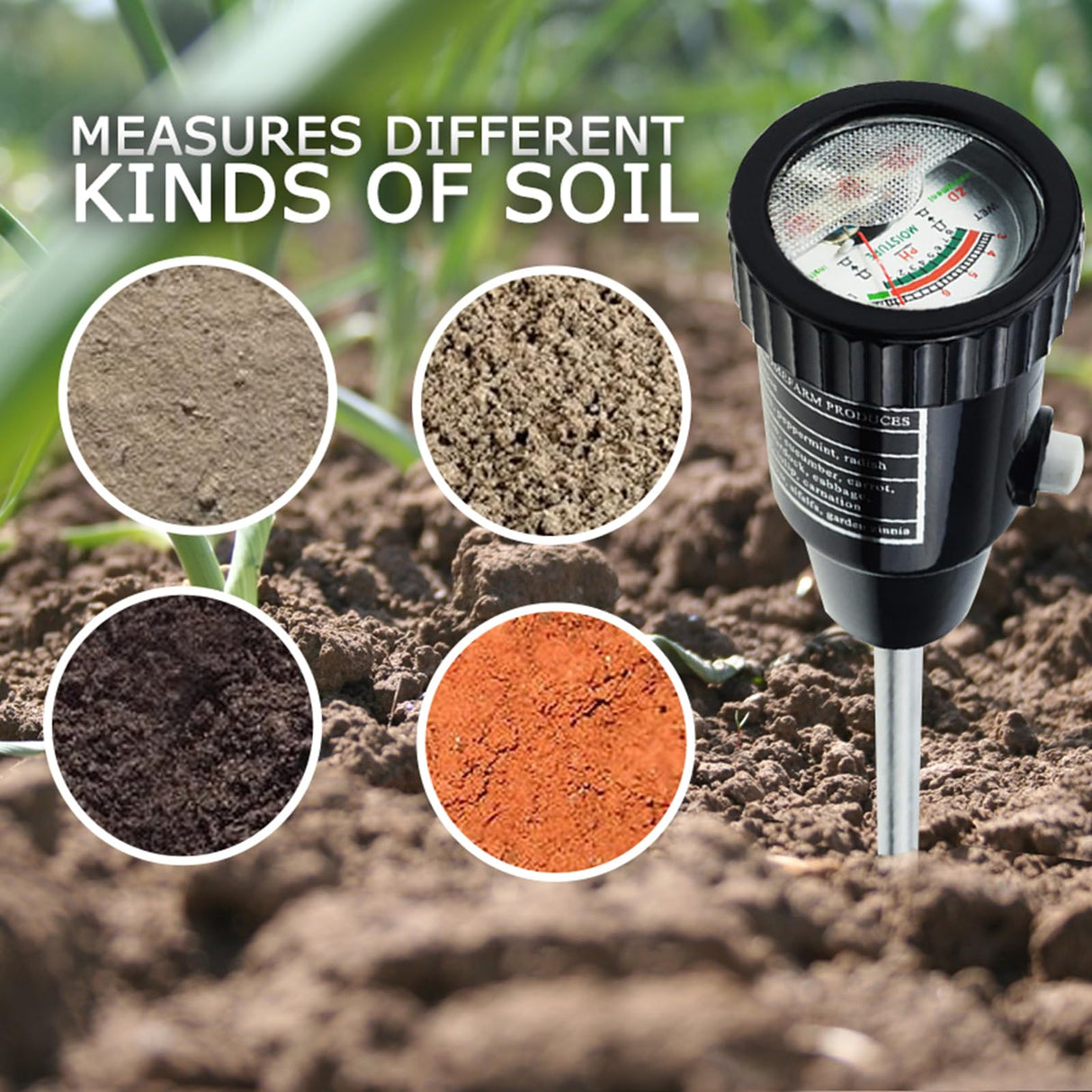 Soil PH Meter, Soil Moisture Sensor Meter, Soil PH Tester Gardening Tool Kits for Plant, Tree, Soil Tester for Moisture Great for Garden, Lawn, Farm, Indoor & Outdoor Use 295mm Long