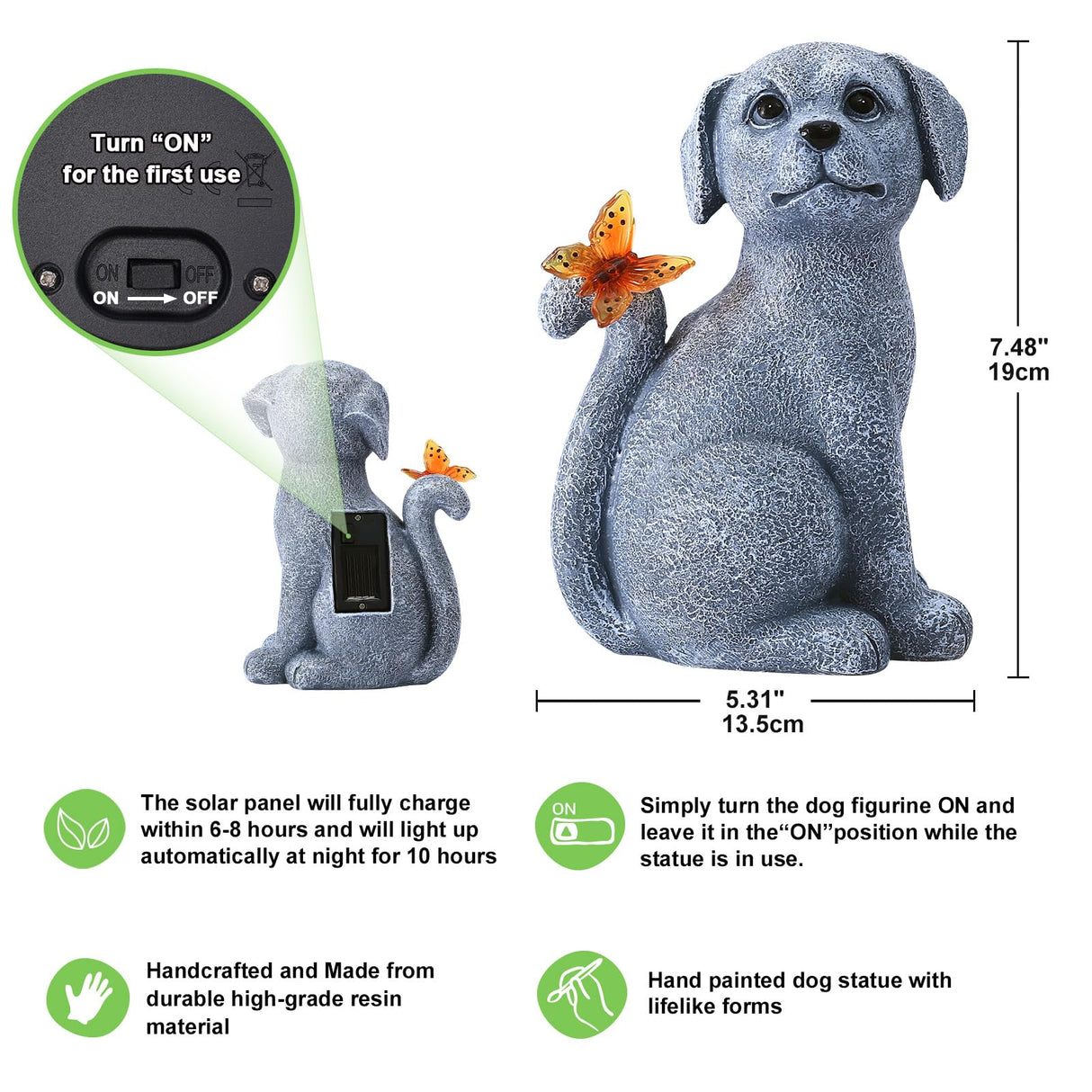 Nacome Solar Dog Outdoor Statues for Garden: Outside Decor with Butterfly Clearance for Yard Art Lawn Ornaments Patio Balcony Home House for Mom Grandma Women
