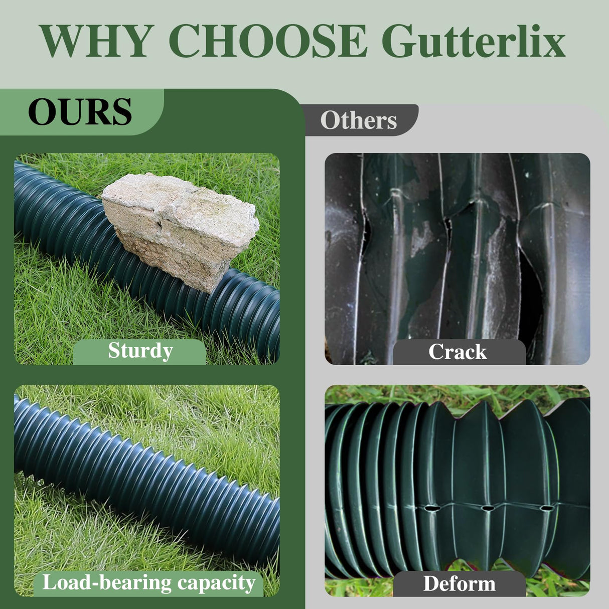 Gutterlix 2 Pack Flexible Gutter Downspout Extensions Extendable from 21" to 67", Downspout Extender Comes with Adapters, Thickened Down spout Drain Extension for Rainwater Drainage(Green)