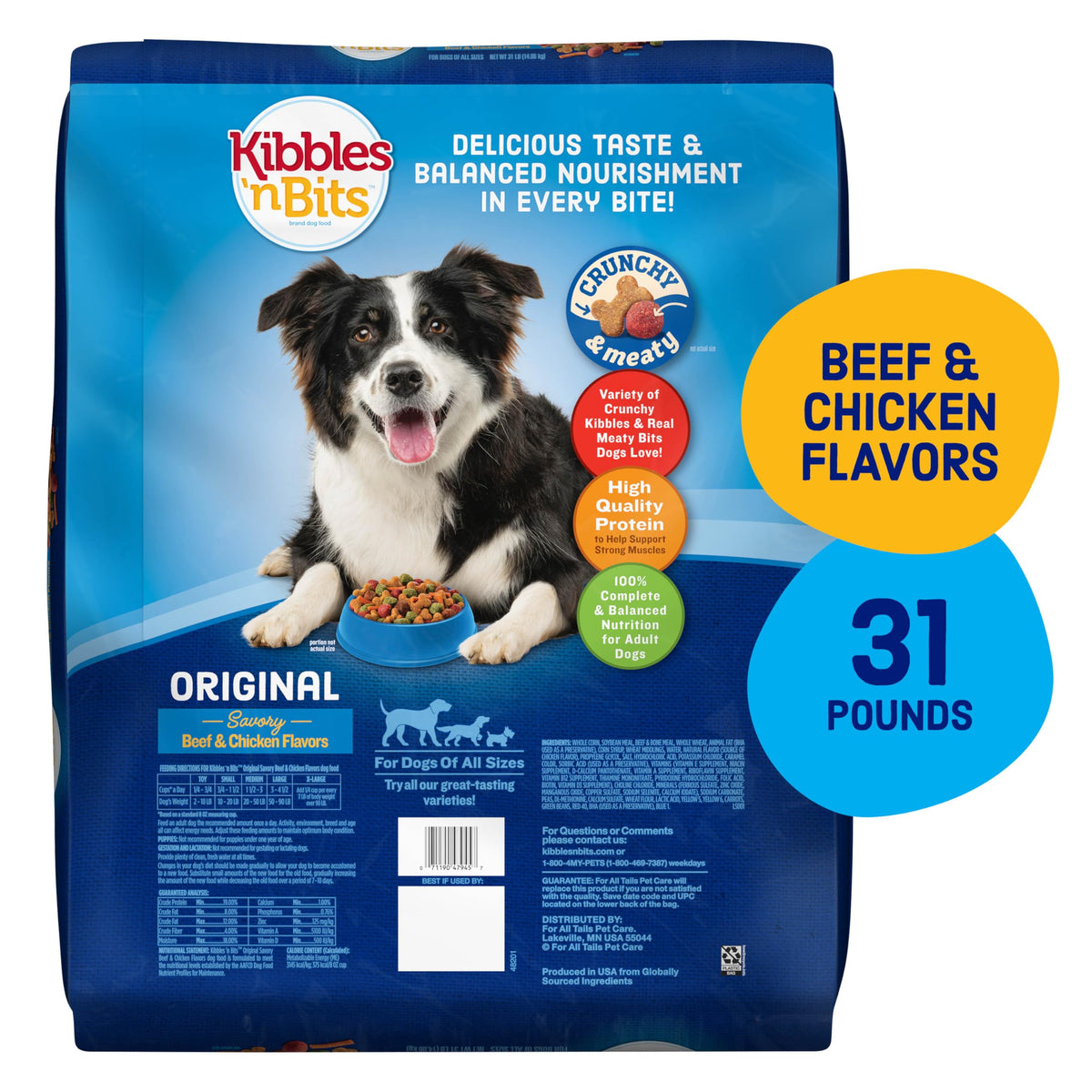 Kibbles 'n Bits Original Savory Beef & Chicken Flavor Dry Dog Food, 31 Pound Bag
