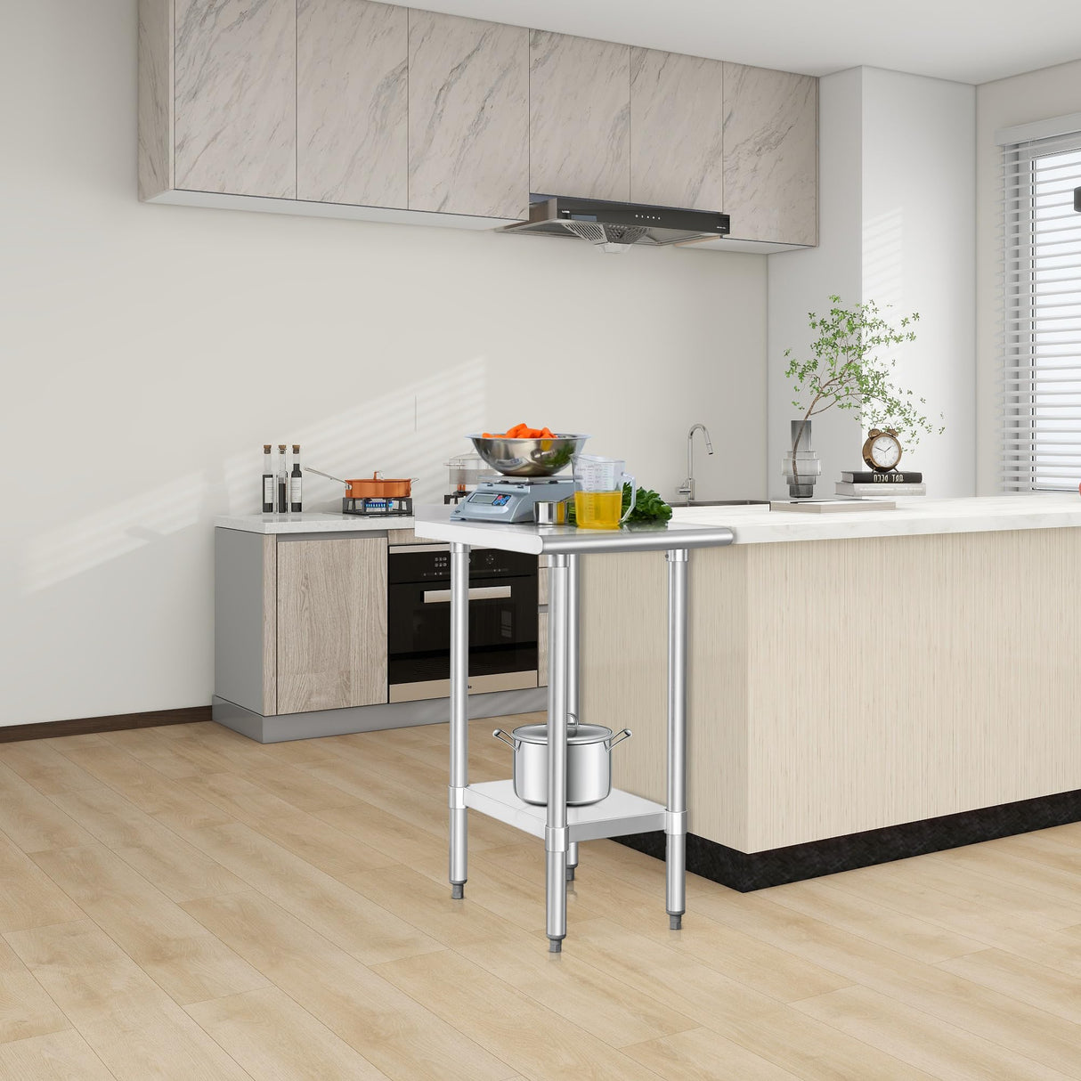 HARDURA Stainless Steel Commercial Work Table Prep Work Metal Table 24×18 Inches with Undershelf and 2" Backsplash Heavy Duty NSF 430 for Kitchen Food Prep