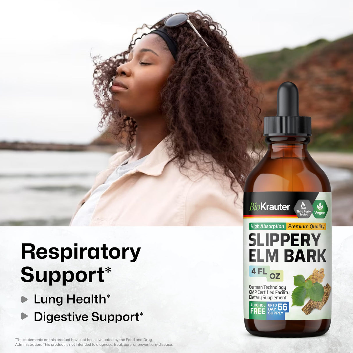 BIO KRAUTER Slippery Elm Bark Drops - Ulmus Rubra Slippery Elm for Women and Men - Respiratory & Digestive Support - Vegan, Alcohol & Sugar Free Extract - 4 Fl.Oz.