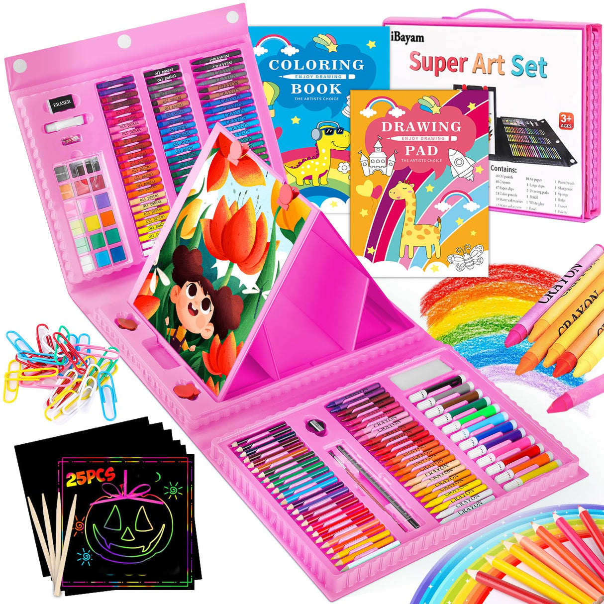 iBayam Stocking Stuffers, Art Supplies, Arts and Crafts for Kids Ages 8-12, Teens Girls Christmas Gifts, 251-Pack Art Set Case with Trifold Easel, Sketch Pads, Gifts for 5-12 Year Old Girl