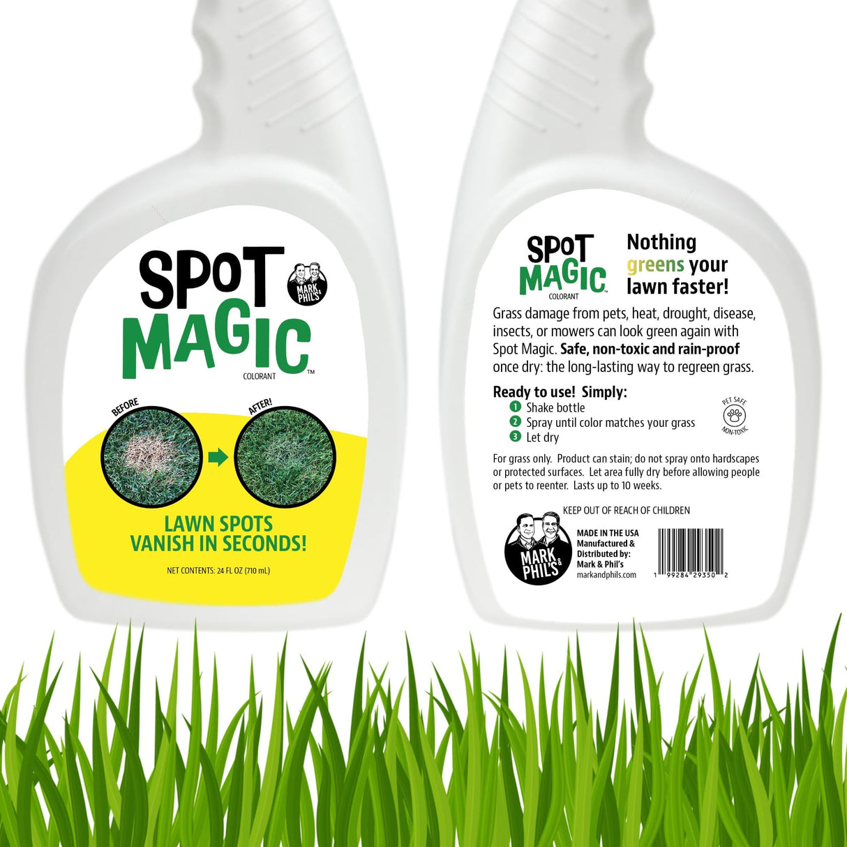 Spot Magic by Mark & Phil’s - Green Instant Lawn Grass Colorant Spray 24oz - Non-Toxic Pet & Kid Safe,- Long-Lasting Results for Concealing Brown & Pet-Damaged Grass Areas