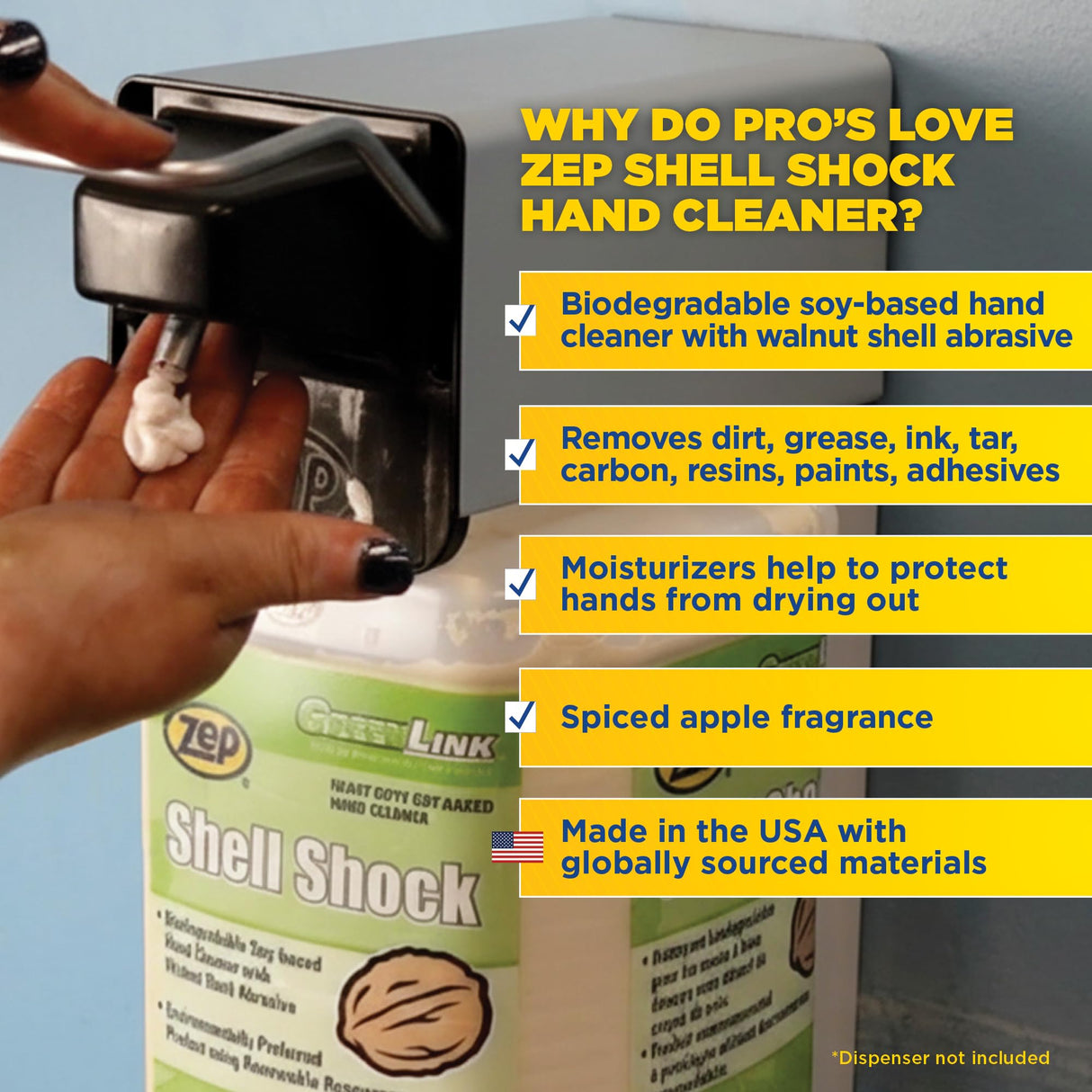 Zep Shell Shock Industrial Hand Cleaner - 1 Gallon (Case of 4) - 318524 - Made With Biodegradable Soy and Walnut-Based Formula For An Exceptional Clean