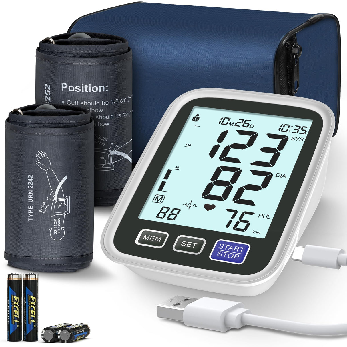 Blood Pressure Machine Upper Arm, 2 Size Cuffs Fit Arms from Medium 9"-17" to Extra Large XL 13"-21", Accurate Automatic Digital BP Kit Home Use, Large Backlit LCD, BP Monitor Dual-User Mode