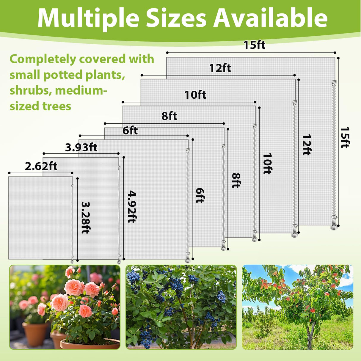 2 Pack Large Fruit Tree Netting, 8X8FT Garden Net, Zipper, Drawstring