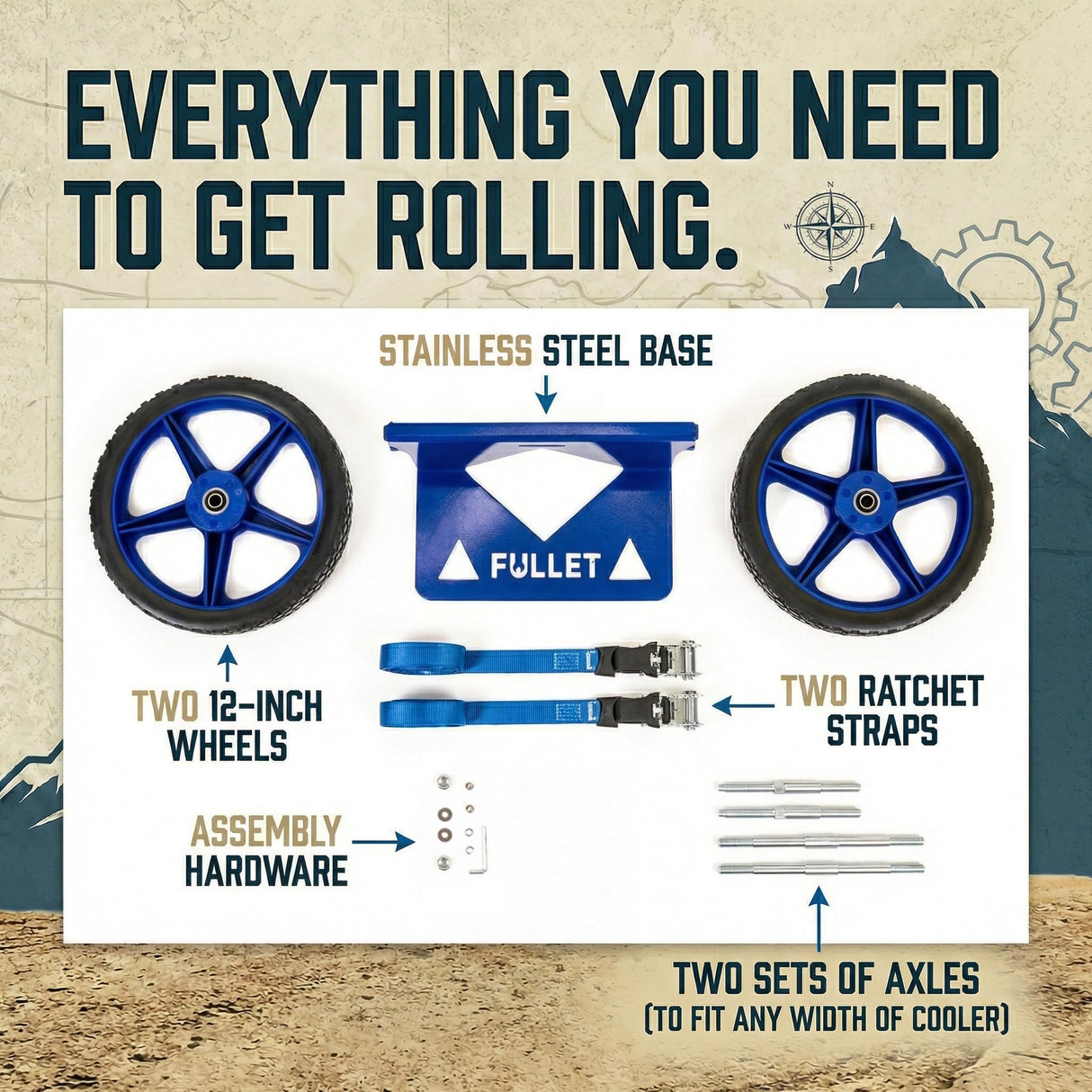 Cooler Wheel Kit for Yeti, RTIC, Igloo and most other brands - Cooler Cart - Easy-to-install Dolly With Wheel Attachment - Durable, Rust-Resistant Powder-Coated Stainless Steel