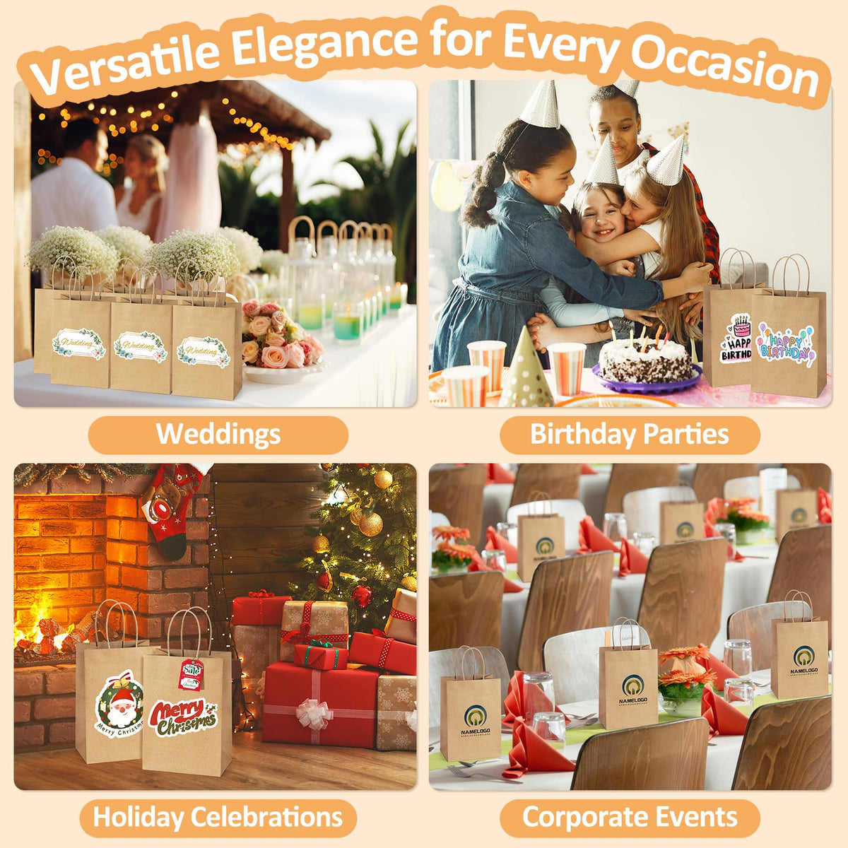 BagDream 75 Pack Kraft Paper Gift Bags with Handles Assorted Sizes Brown